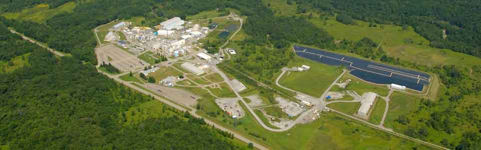 Aerial view of Main Plant Process Building, other structures and disposal areas